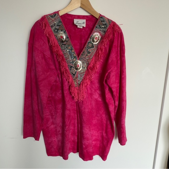 ☁️ Vintage Joanie W. Hot Pink Fringe Western Tunic – One Size - Picture 4 of 8